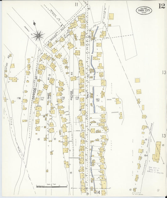 Sanborn Fire Insurance Map from Park City, Summit County, Utah (1907), Sheet #0012 - Historic Sanborn Fire Insurance Map Print, vintage old map wall art, antique decor, genealogy gift, Utah Utah map