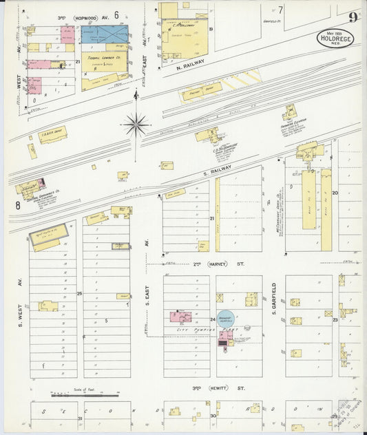 Sanborn Fire Insurance Map from Holdrege, Phelps County, Nebraska (1909), Sheet #0009 - Historic Sanborn Fire Insurance Map Print, vintage old map wall art, antique decor, genealogy gift, Nebraska Nebraska map