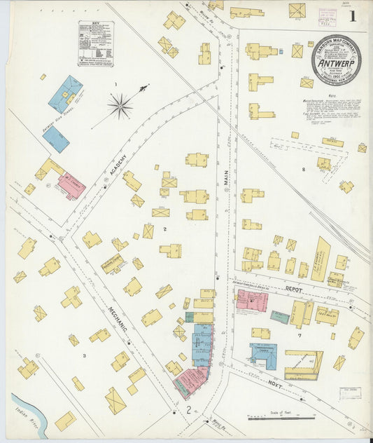 Sanborn Fire Insurance Map from Antwerp, Jefferson County, New York (1905), Sheet #0001 - Complete Map Set gallery image, historic Sanborn map, vintage wall art, New York New York