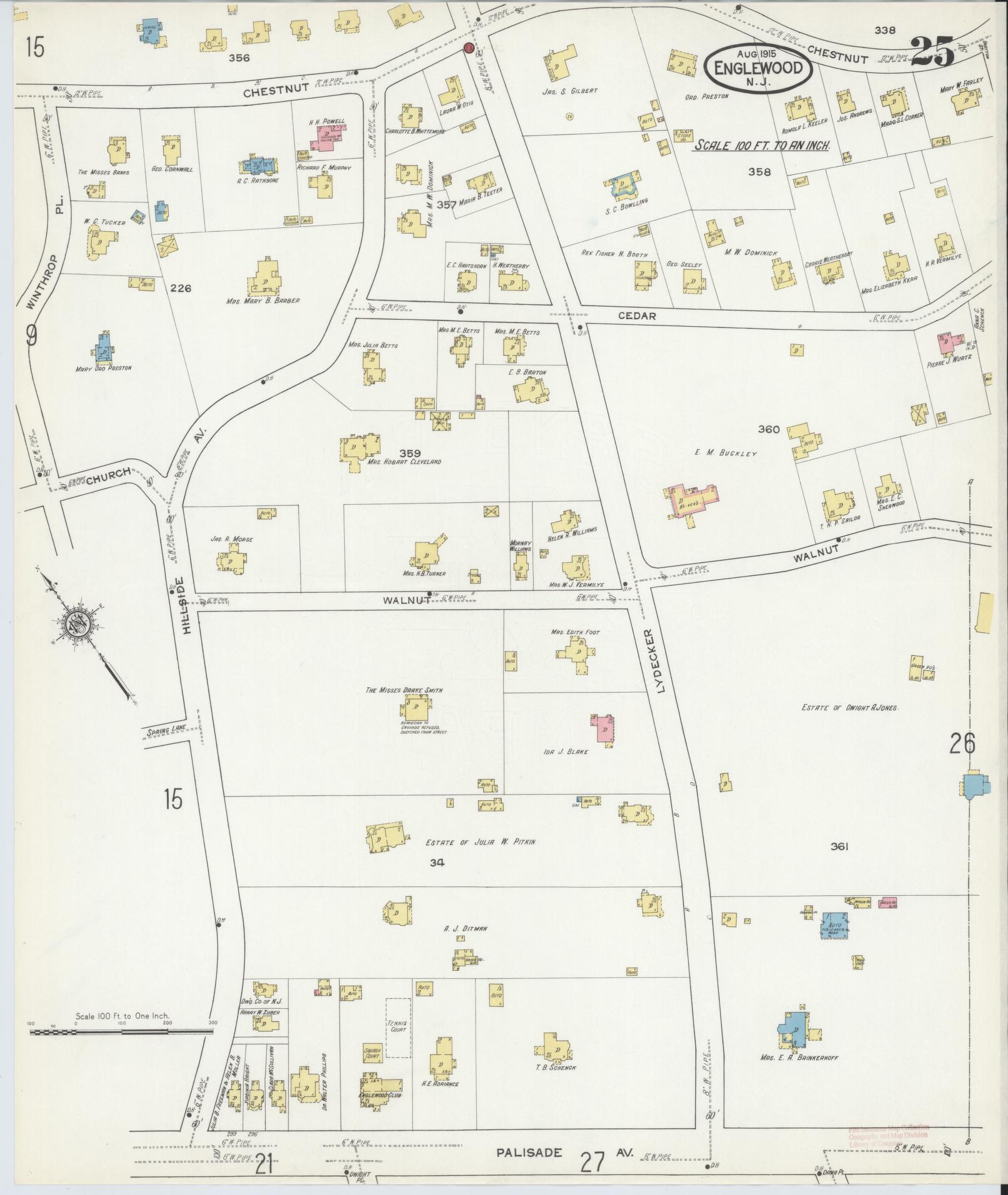 Sanborn Fire Insurance Map from Englewood, Bergen County, New Jersey (1915), Sheet #0025 - Complete Map Set gallery image, historic Sanborn map, vintage wall art, New Jersey New Jersey