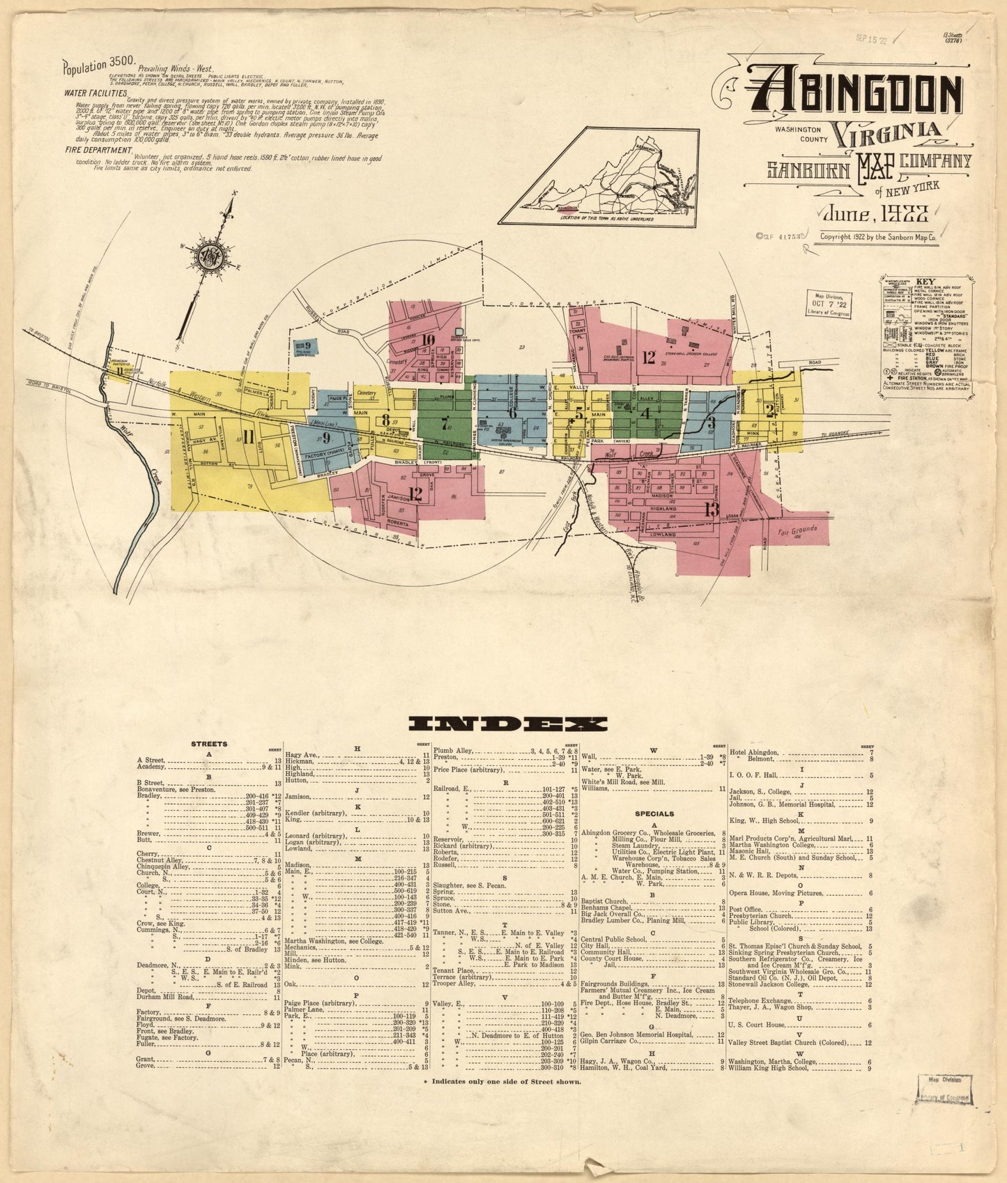 Sanborn Fire Insurance Map from Abingdon, Washington County, Virginia. (1922) – Historic Sanborn Fire Insurance Map Print
