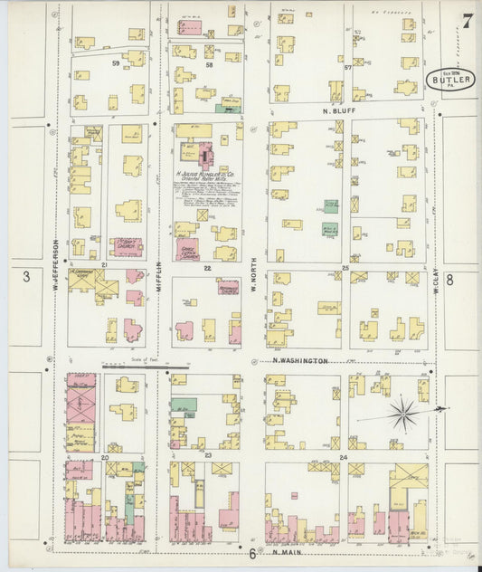 Sanborn Fire Insurance Map from Butler, Butler County, Pennsylvania (1896), Sheet #0007 - Historic Sanborn Fire Insurance Map Print, vintage old map wall art, antique decor, genealogy gift, Pennsylvania Pennsylvania map