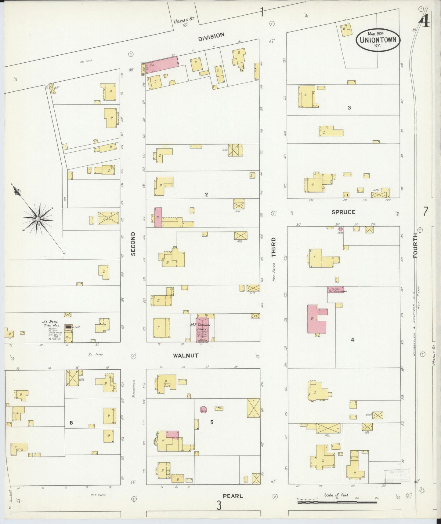 Sanborn Fire Insurance Map from Uniontown, Union County, Kentucky (1909), Sheet #0004 - Complete Map Set gallery image, historic Sanborn map, vintage wall art, Kentucky Kentucky