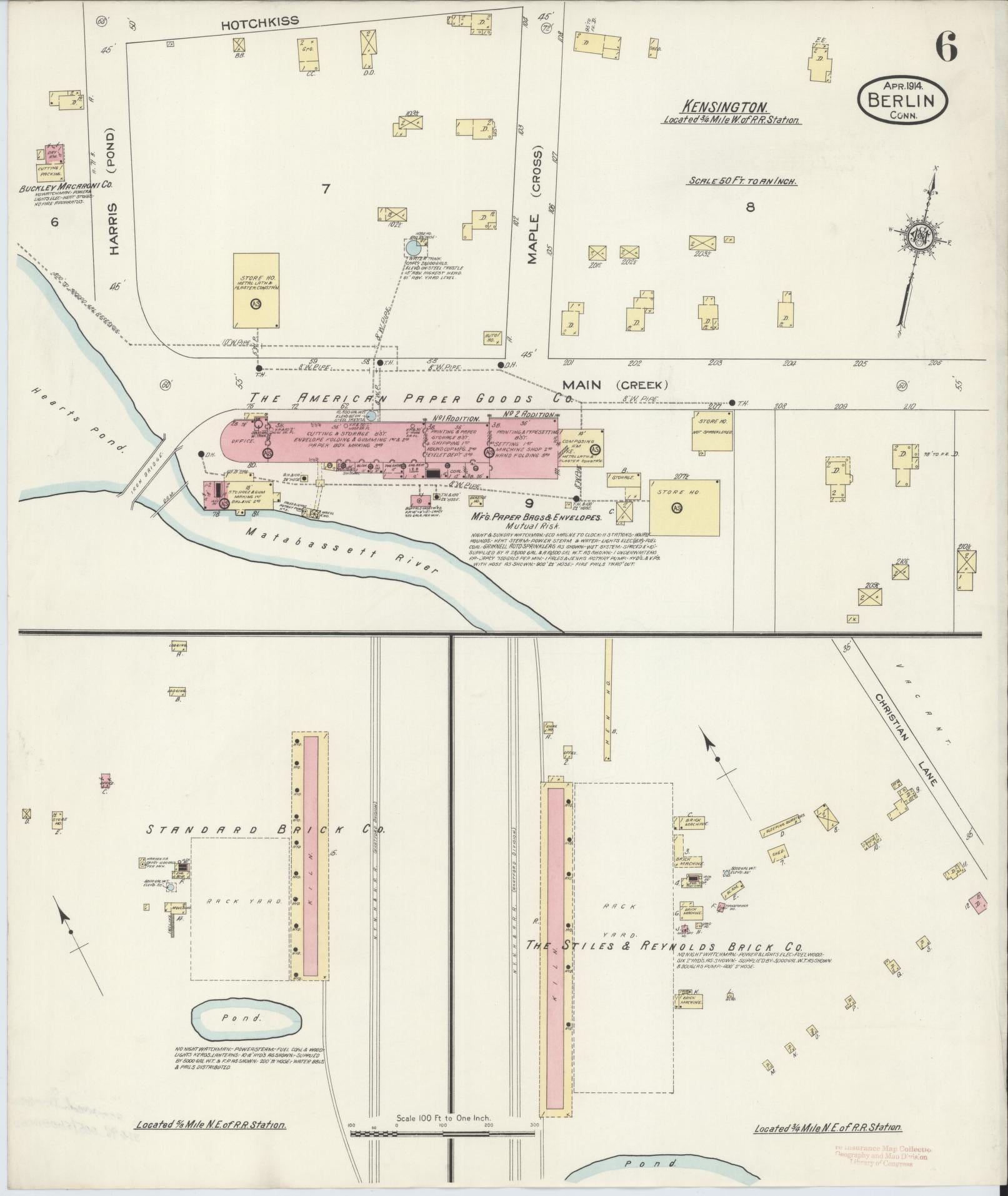 Sanborn Fire Insurance Map from Berlin, Hartford County, Connecticut (1914), Sheet #0006 - Complete Map Set gallery image, historic Sanborn map, vintage wall art, Connecticut Connecticut