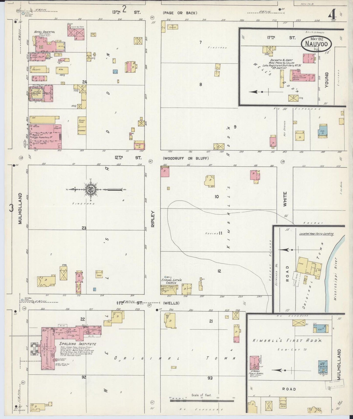 Sanborn Fire Insurance Map from Nauvoo, Hancock County, Illinois (1912), Sheet #0004 - Historic Sanborn Fire Insurance Map Print, vintage old map wall art, antique decor, genealogy gift, Illinois Illinois map