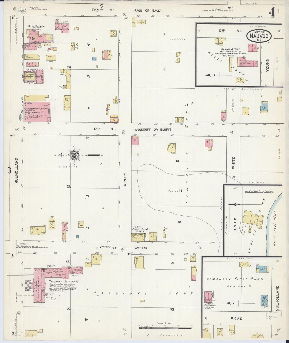 Sanborn Fire Insurance Map from Nauvoo, Hancock County, Illinois (1912), Sheet #0004 - Historic Sanborn Fire Insurance Map Print, vintage old map wall art, antique decor, genealogy gift, Illinois Illinois map