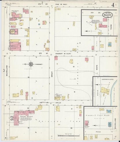 Sanborn Fire Insurance Map from Nauvoo, Hancock County, Illinois (1912), Sheet #0004 - Historic Sanborn Fire Insurance Map Print, vintage old map wall art, antique decor, genealogy gift, Illinois Illinois map