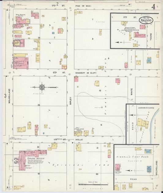 Sanborn Fire Insurance Map from Nauvoo, Hancock County, Illinois (1912), Sheet #0004 - Historic Sanborn Fire Insurance Map Print, vintage old map wall art, antique decor, genealogy gift, Illinois Illinois map