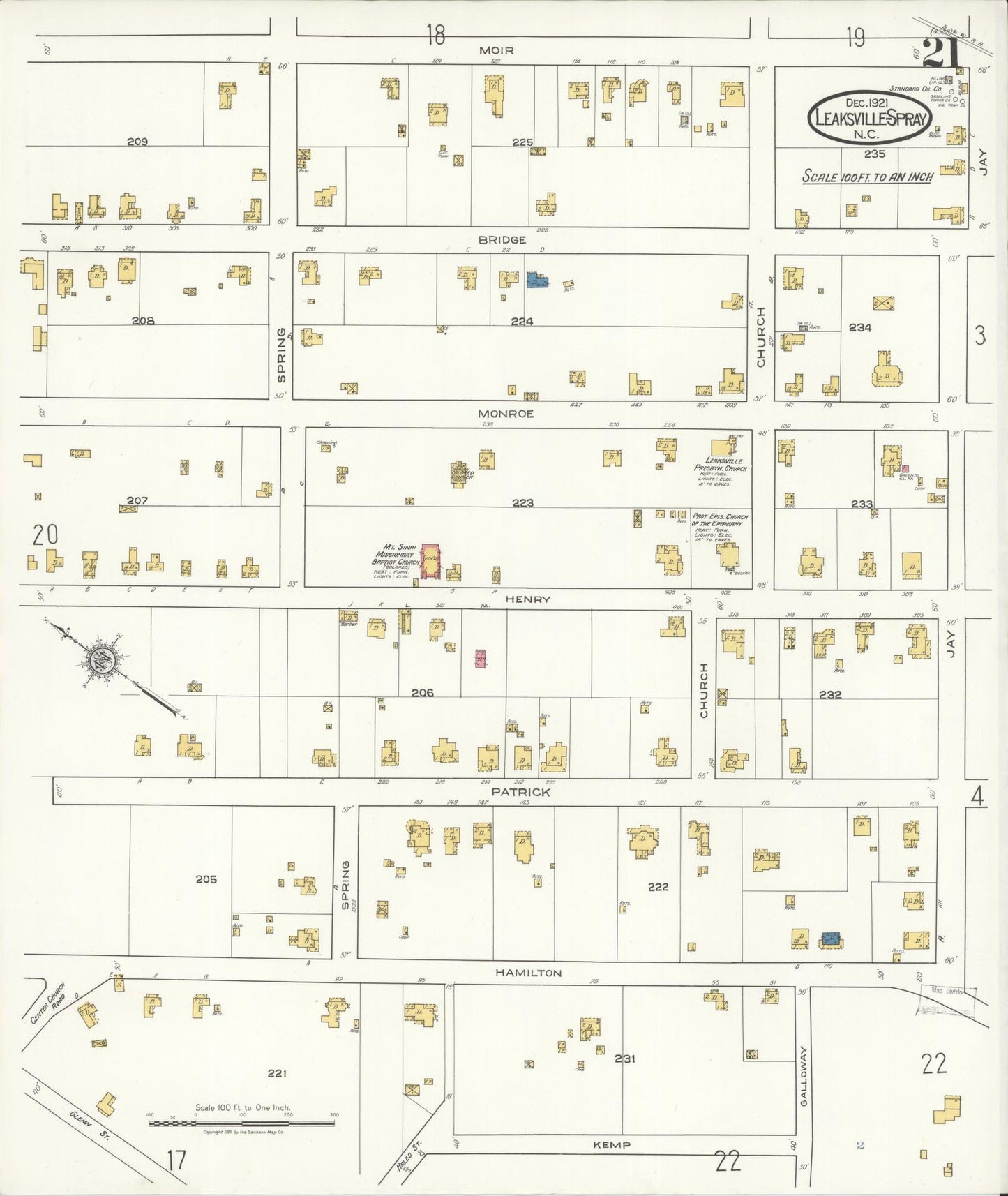 Sanborn Fire Insurance Map from Leaksville-spray, Rockingham County, North Carolina (1921), Sheet #0021 - Complete Map Set gallery image, historic Sanborn map, vintage wall art, North Carolina North Carolina