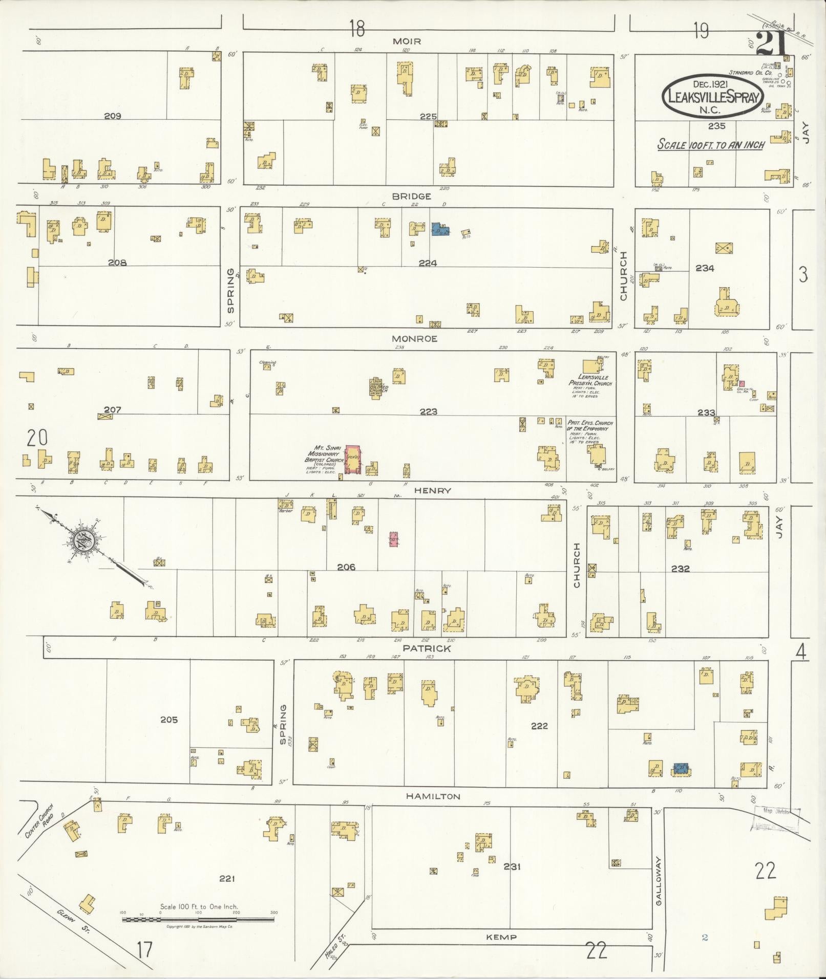 Sanborn Fire Insurance Map from Leaksville-spray, Rockingham County, North Carolina (1921), Sheet #0021 - Complete Map Set gallery image, historic Sanborn map, vintage wall art, North Carolina North Carolina