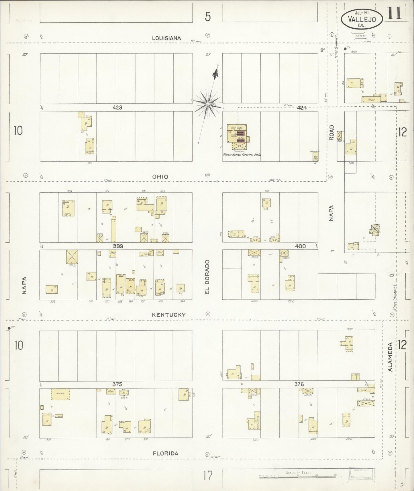 Sanborn Fire Insurance Map from Vallejo, Solano County, California (1901), Sheet #0011 - Complete Map Set gallery image, historic Sanborn map, vintage wall art, California California