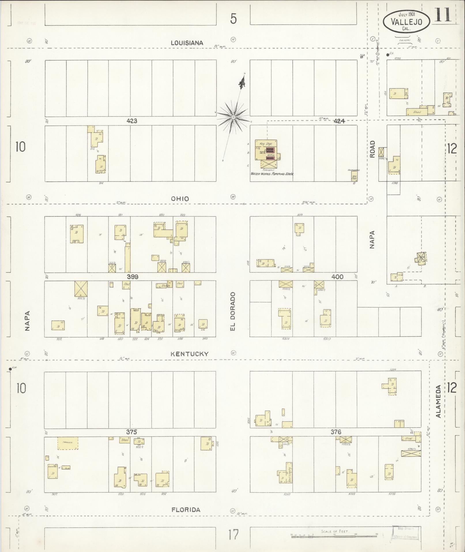Sanborn Fire Insurance Map from Vallejo, Solano County, California (1901), Sheet #0011 - Complete Map Set gallery image, historic Sanborn map, vintage wall art, California California