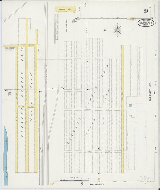 Sanborn Fire Insurance Map from Cloquet, Carlton County, Minnesota (1897), Sheet #0009 - Historic Sanborn Fire Insurance Map Print, vintage old map wall art, antique decor, genealogy gift, Minnesota Minnesota map