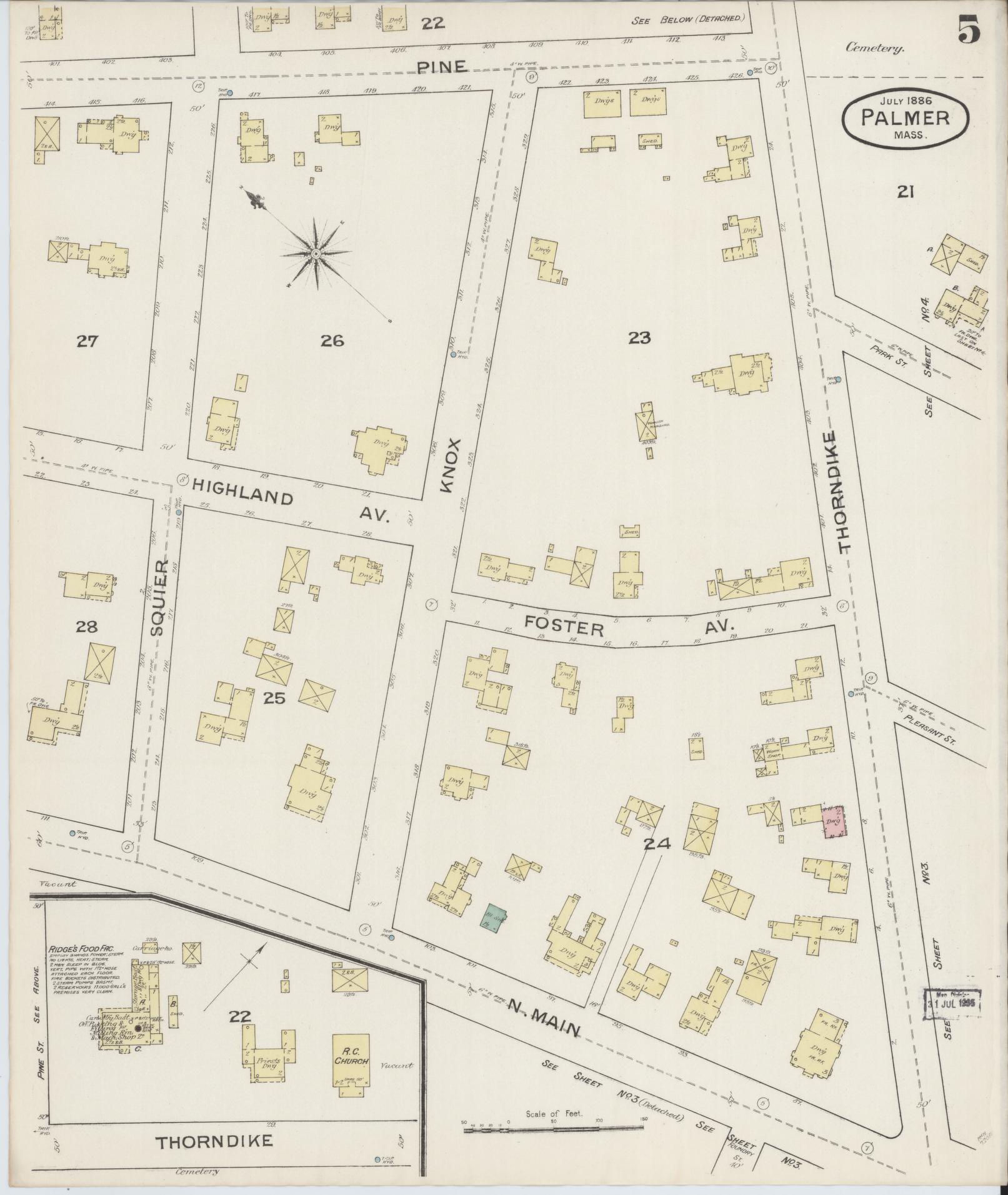 Sanborn Fire Insurance Map from Palmer, Hampden County, Massachusetts (1886), Sheet #0005 - Complete Map Set gallery image, historic Sanborn map, vintage wall art, Massachusetts Massachusetts