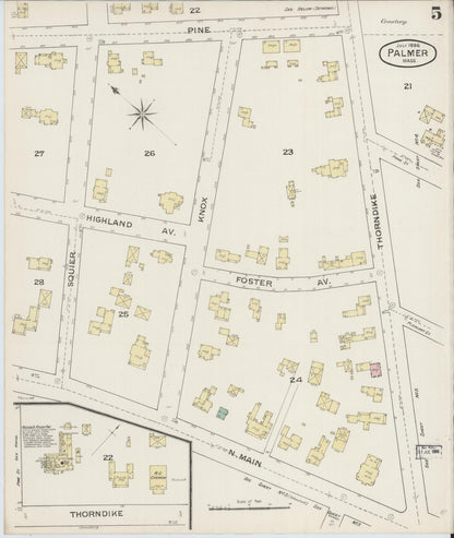 Sanborn Fire Insurance Map from Palmer, Hampden County, Massachusetts (1886), Sheet #0005 - Complete Map Set gallery image, historic Sanborn map, vintage wall art, Massachusetts Massachusetts