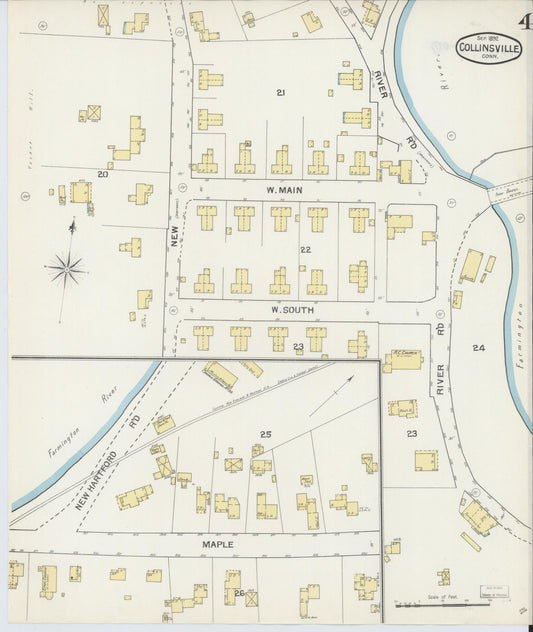 Sanborn Fire Insurance Map from Collinsville, Hartford County, Connecticut (1892), Sheet #0004 - Historic Sanborn Fire Insurance Map Print, vintage old map wall art, antique decor, genealogy gift, Connecticut Connecticut map
