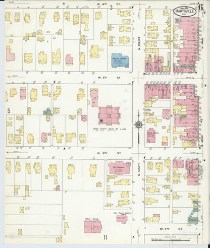 Sanborn Fire Insurance Map from Marysville, Union County, Ohio (1910), Sheet #0006 - Historic Sanborn Fire Insurance Map Print, vintage old map wall art, antique decor, genealogy gift, Ohio Ohio map