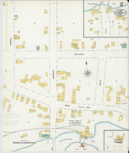 Sanborn Fire Insurance Map from Island Falls, Aroostook County, Maine (1903), Sheet #0002 - Historic Sanborn Fire Insurance Map Print, vintage old map wall art, antique decor, genealogy gift, Maine Maine map
