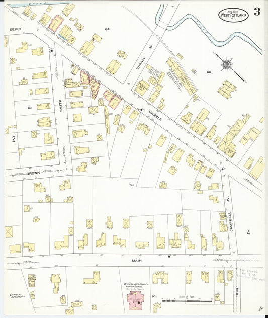 Sanborn Fire Insurance Map from West Rutland, Rutland County, Vermont (1910), Sheet #0003 - Historic Sanborn Fire Insurance Map Print, vintage old map wall art, antique decor, genealogy gift, Vermont Vermont map