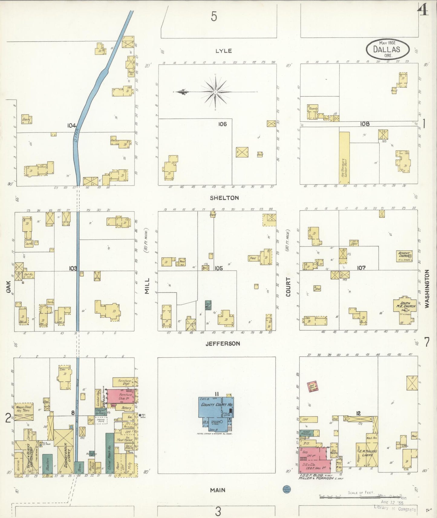 Sanborn Fire Insurance Map from Dallas, Polk County, Oregon (1902), Sheet #0004 - Complete Map Set gallery image, historic Sanborn map, vintage wall art, Oregon Oregon
