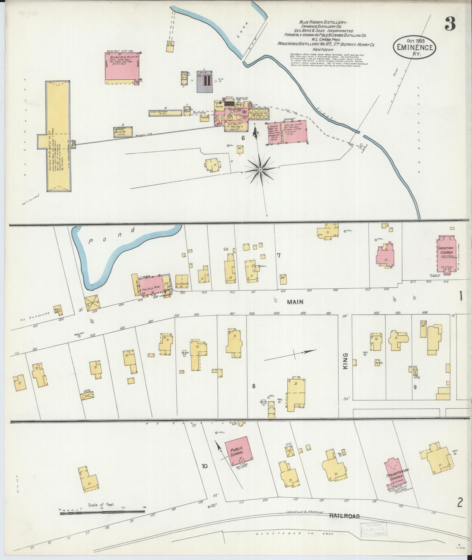 Sanborn Fire Insurance Map from Eminence, Henry County, Kentucky (1903), Sheet #0003 - Complete Map Set gallery image, historic Sanborn map, vintage wall art, Kentucky Kentucky