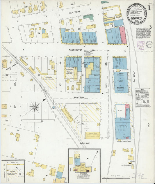 Sanborn Fire Insurance Map from Navasota, Grimes County, Texas (1901), Sheet #0001 - Complete Map Set gallery image, historic Sanborn map, vintage wall art, Texas Texas