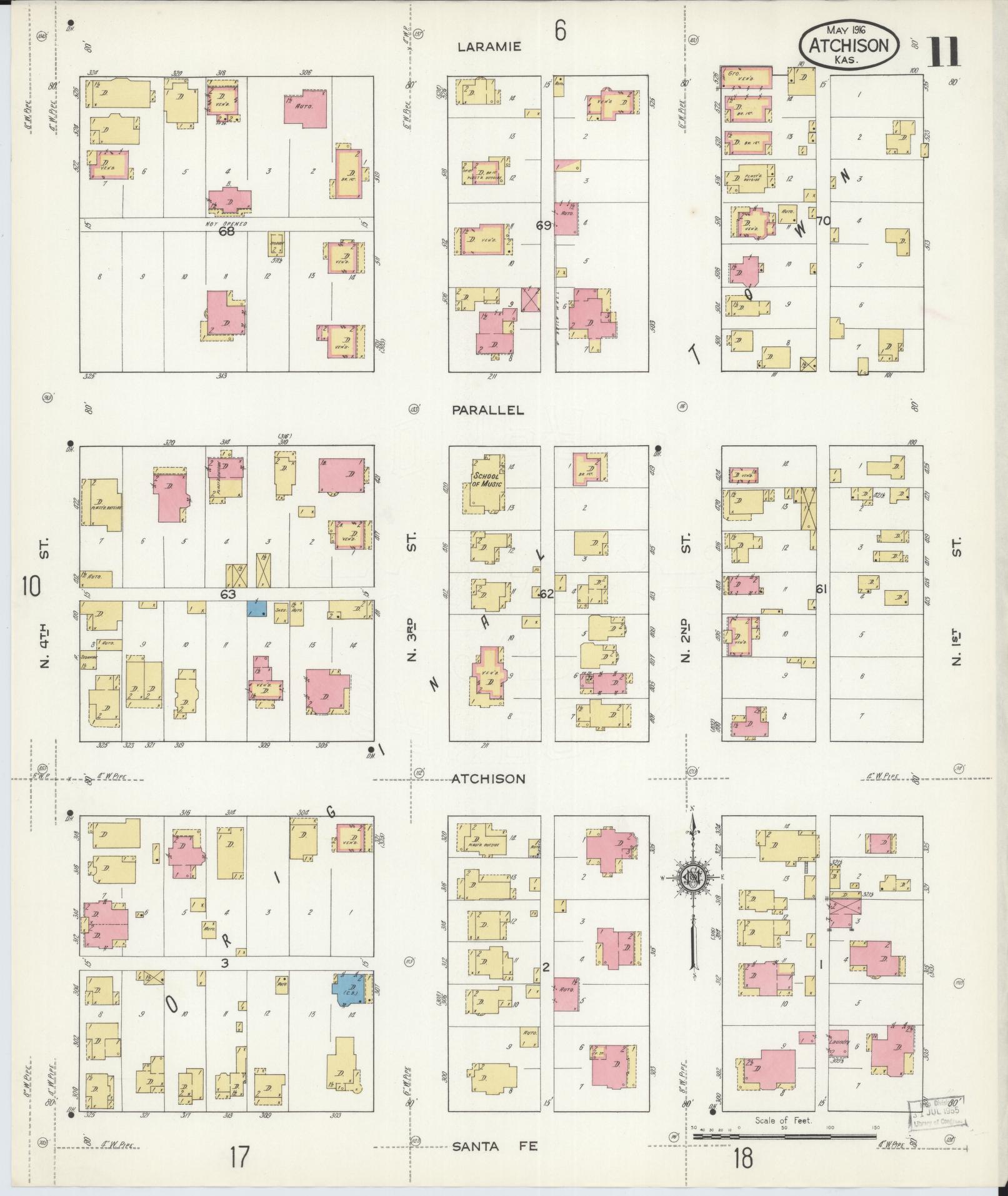Sanborn Fire Insurance Map from Atchison, Atchison County, Kansas (1916), Sheet #0011 - Complete Map Set gallery image, historic Sanborn map, vintage wall art, Kansas Kansas