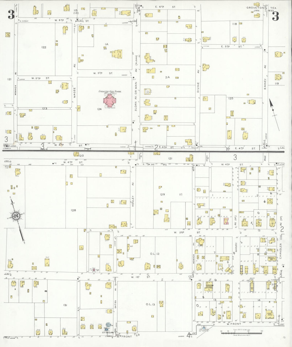 Sanborn Fire Insurance Map from Groveton, Trinity County, Texas (1933), Sheet #0003 - Historic Sanborn Fire Insurance Map Print, vintage old map wall art, antique decor, genealogy gift, Texas Texas map