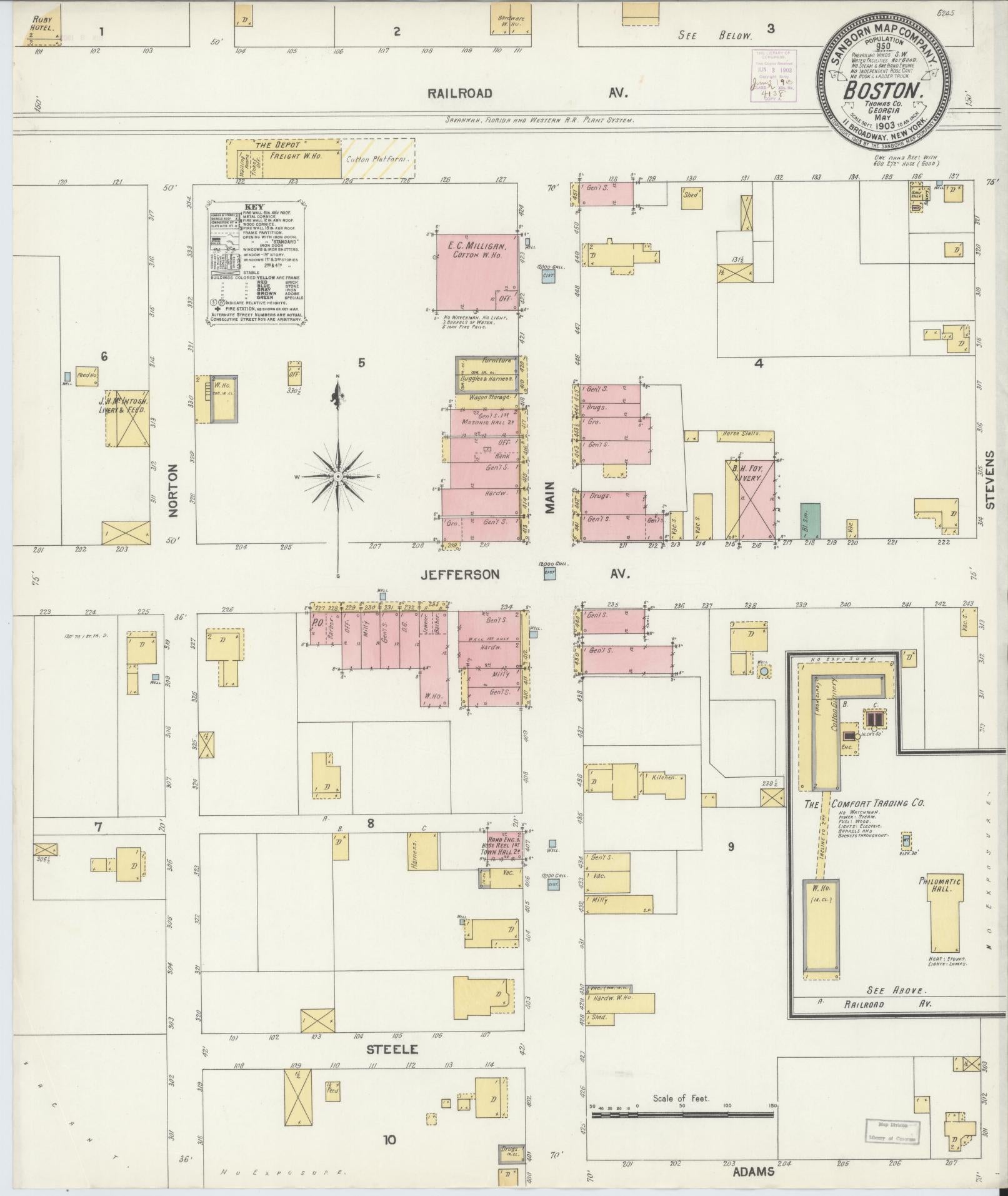 Sanborn Fire Insurance Map from Boston, Thomas County, Georgia (1903), Sheet #0001 - Historic Sanborn Fire Insurance Map Print, vintage old map wall art, antique decor, genealogy gift, Georgia Georgia map