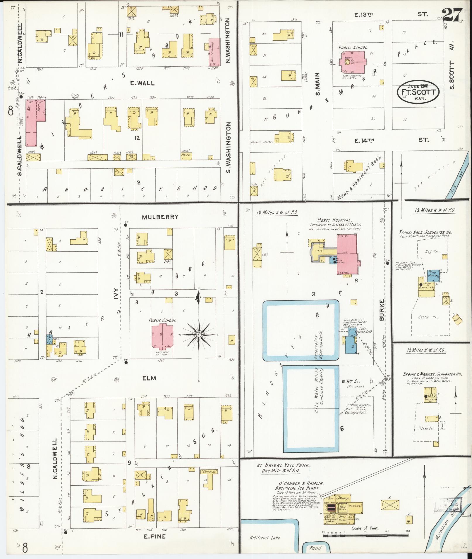Sanborn Fire Insurance Map from Fort Scott, Bourbon County, Kansas (1906), Sheet #0027 - Complete Map Set gallery image, historic Sanborn map, vintage wall art, Kansas Kansas