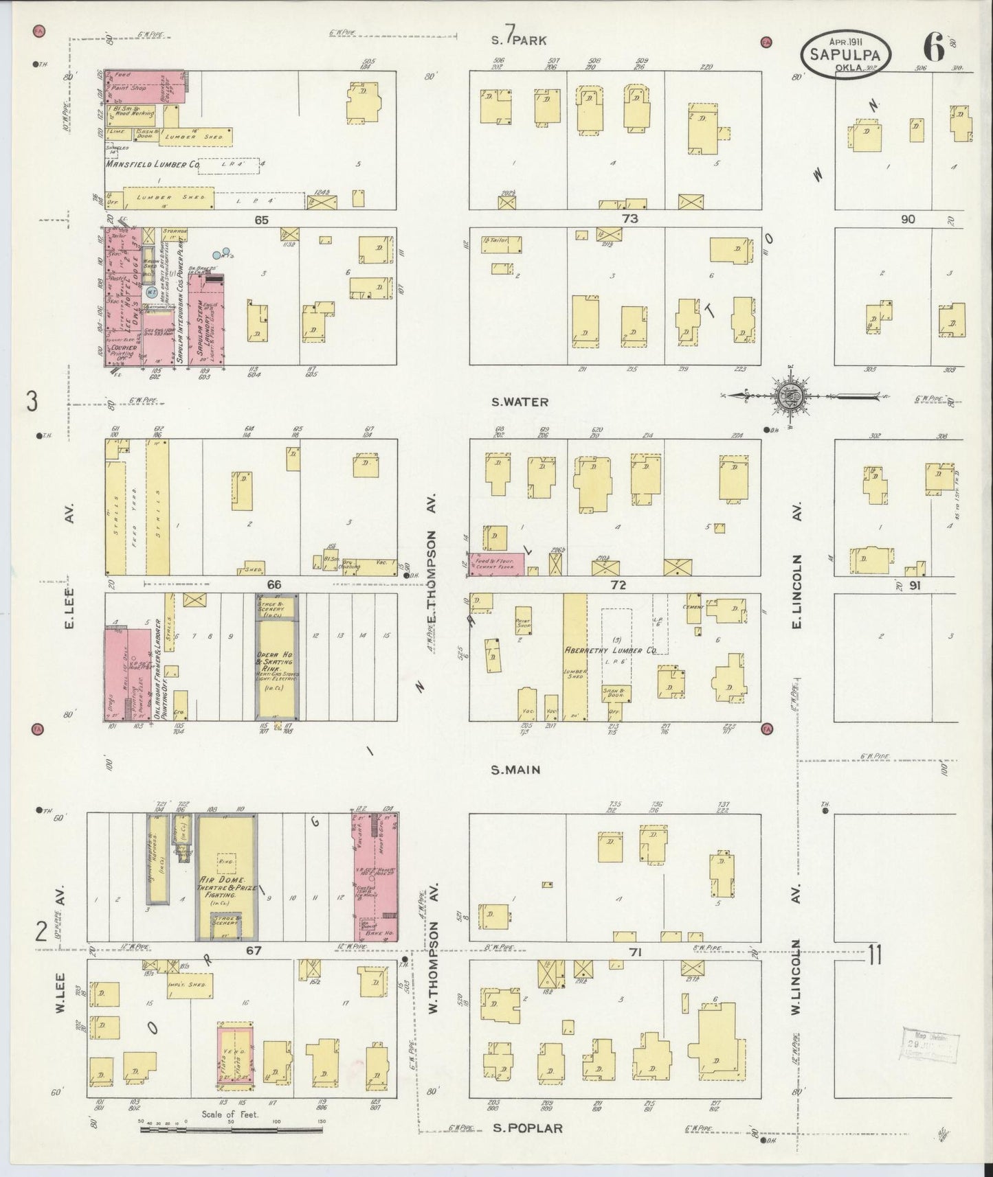 Sanborn Fire Insurance Map from Sapulpa, Creek County, Oklahoma (1911), Sheet #0006 - Complete Map Set gallery image, historic Sanborn map, vintage wall art, Oklahoma Oklahoma
