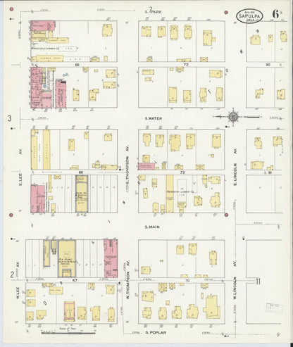Sanborn Fire Insurance Map from Sapulpa, Creek County, Oklahoma (1911), Sheet #0006 - Complete Map Set gallery image, historic Sanborn map, vintage wall art, Oklahoma Oklahoma