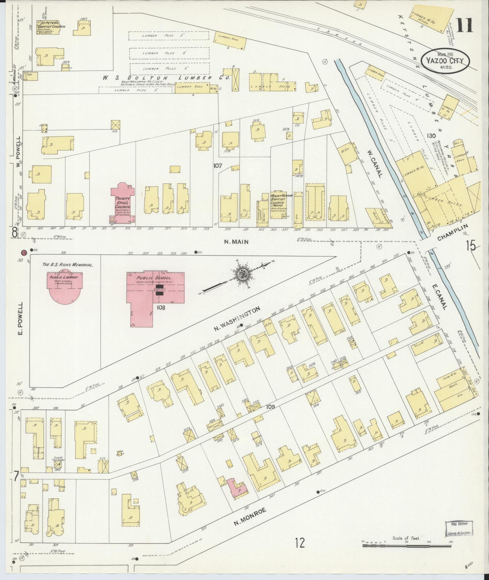 Sanborn Fire Insurance Map from Yazoo City, Yazoo County, Mississippi (1911), Sheet #0011 - Historic Sanborn Fire Insurance Map Print, vintage old map wall art, antique decor, genealogy gift, Mississippi Mississippi map