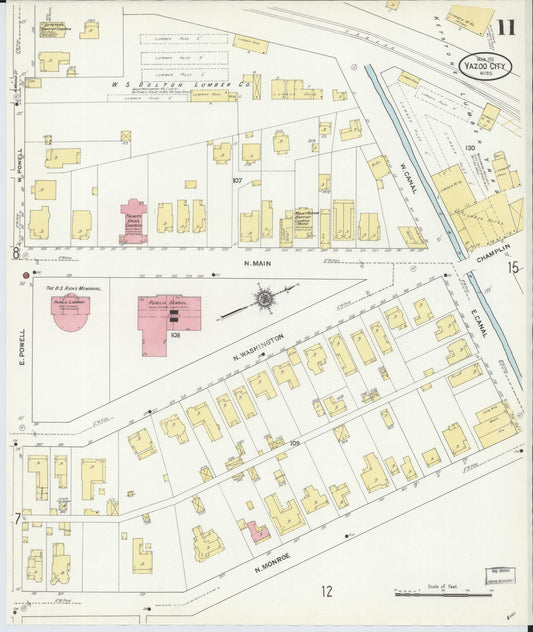 Sanborn Fire Insurance Map from Yazoo City, Yazoo County, Mississippi (1911), Sheet #0011 - Historic Sanborn Fire Insurance Map Print, vintage old map wall art, antique decor, genealogy gift, Mississippi Mississippi map