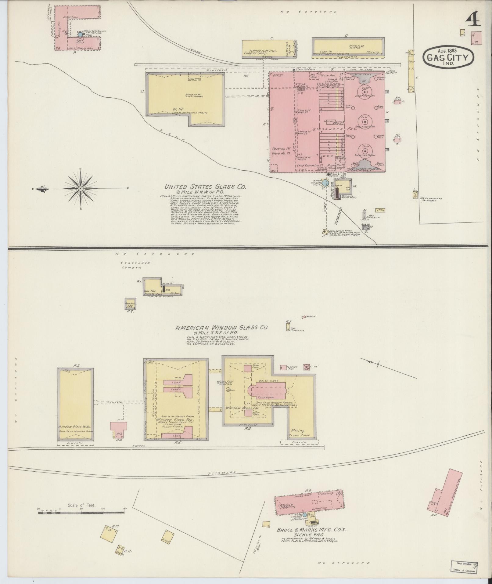 Sanborn Fire Insurance Map from Gas City, Grant County, Indiana (1893), Sheet #0004 - Complete Map Set gallery image, historic Sanborn map, vintage wall art, Indiana Indiana