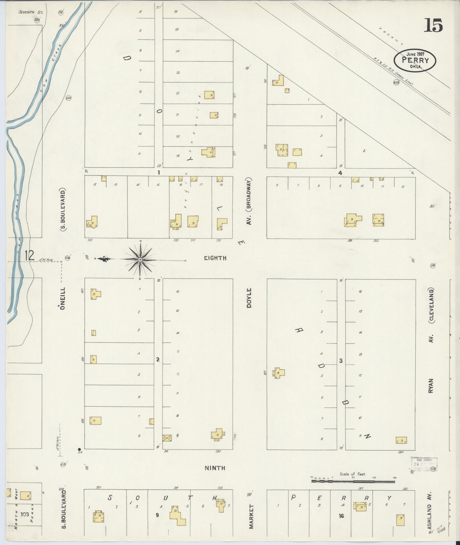 Sanborn Fire Insurance Map from Perry, Noble County, Oklahoma (1907), Sheet #0015 - Complete Map Set gallery image, historic Sanborn map, vintage wall art, Oklahoma Oklahoma