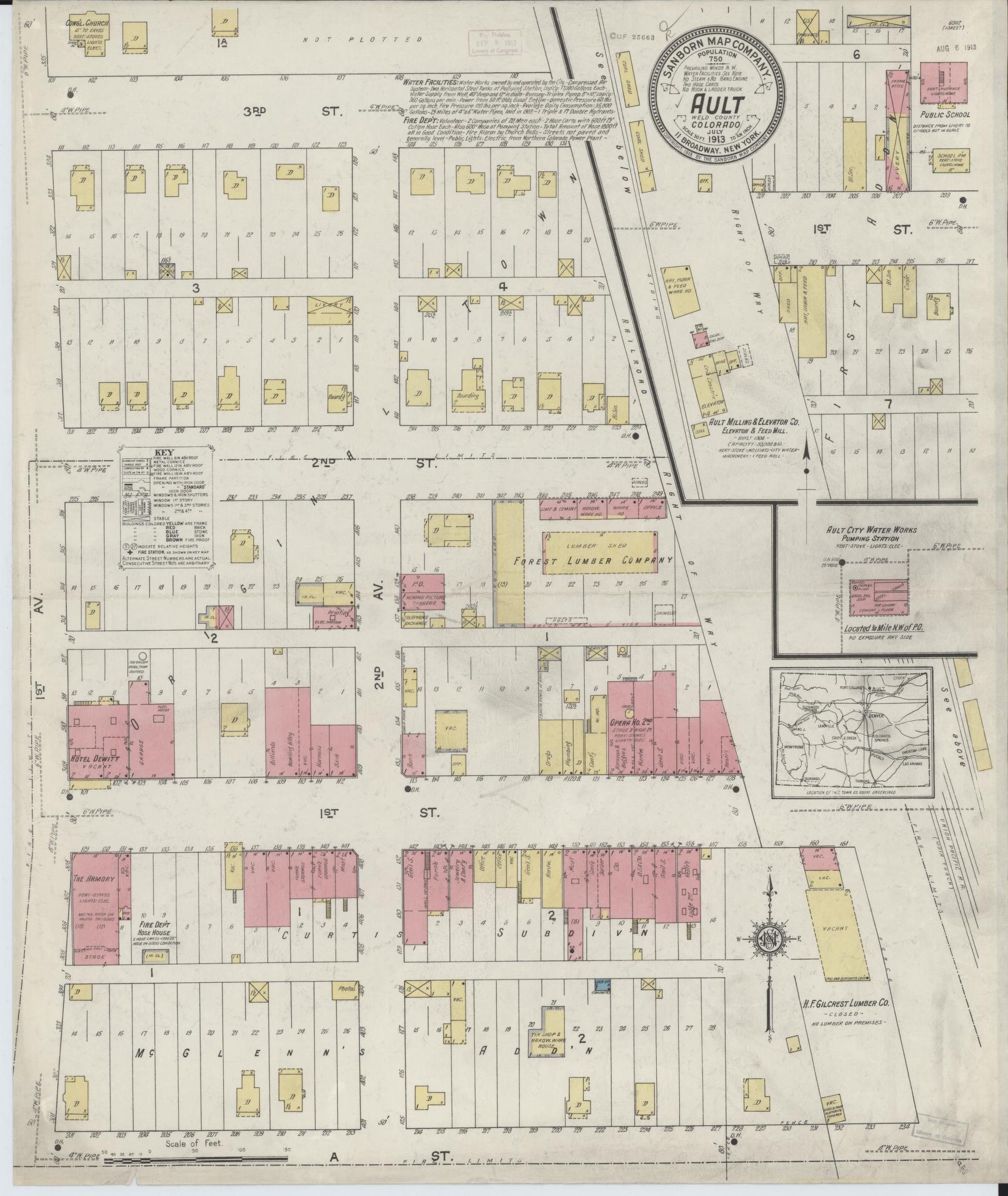 Sanborn Fire Insurance Map from Ault, Weld County, Colorado (1913), Sheet #0001 - Historic Sanborn Fire Insurance Map Print, vintage old map wall art, antique decor, genealogy gift, Colorado Colorado map