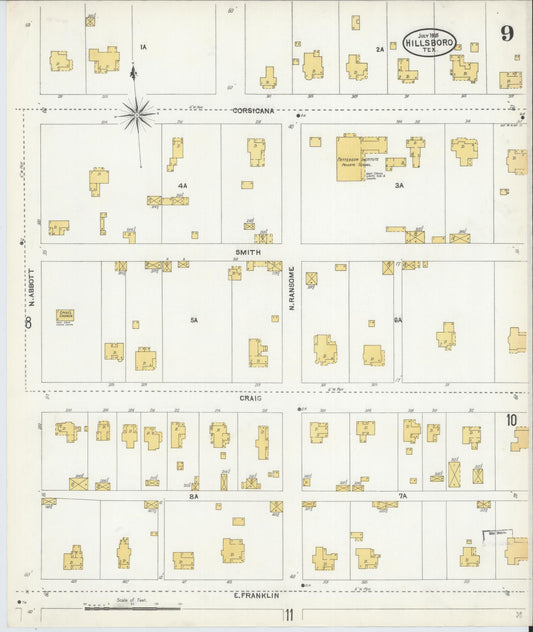 Sanborn Fire Insurance Map from Hillsboro, Hill County, Texas (1905), Sheet #0009 - Historic Sanborn Fire Insurance Map Print, vintage old map wall art, antique decor, genealogy gift, Texas Texas map