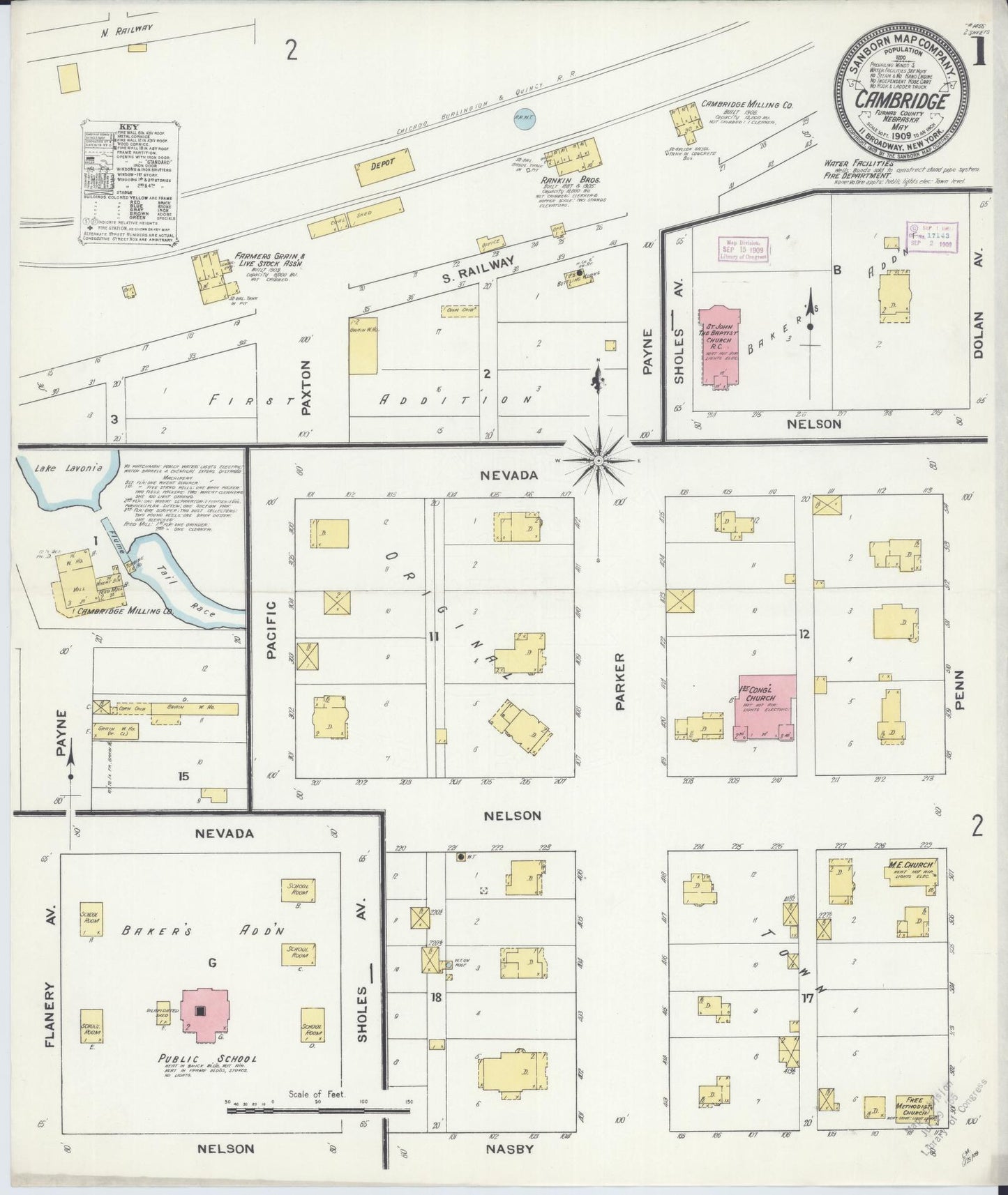 Sanborn Fire Insurance Map from Cambridge, Furnas County, Nebraska (1909), Sheet #0001 - Complete Map Set gallery image, historic Sanborn map, vintage wall art, Nebraska Nebraska