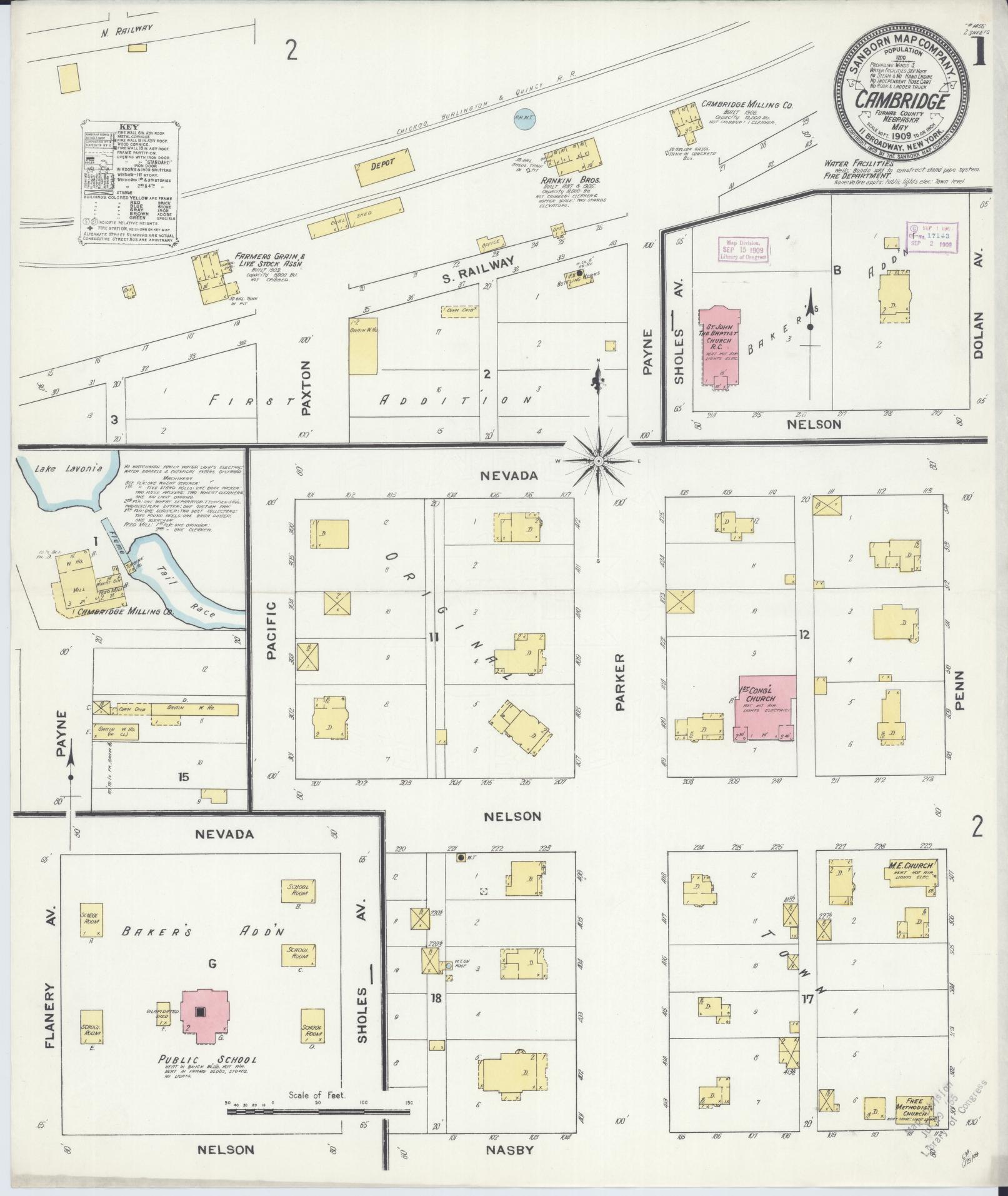 Sanborn Fire Insurance Map from Cambridge, Furnas County, Nebraska (1909), Sheet #0001 - Complete Map Set gallery image, historic Sanborn map, vintage wall art, Nebraska Nebraska
