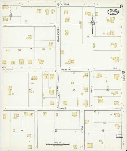 Sanborn Fire Insurance Map from Denton, Denton County, Texas (1917), Sheet #0009 - Historic Sanborn Fire Insurance Map Print, vintage old map wall art, antique decor, genealogy gift, Texas Texas map