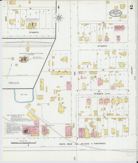 Sanborn Fire Insurance Map from O'Fallon, Saint Clair County, Illinois (1906), Sheet #0002 - Historic Sanborn Fire Insurance Map Print, vintage old map wall art, antique decor, genealogy gift, Illinois Illinois map