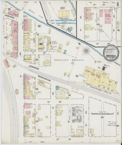 Sanborn Fire Insurance Map from Mansfield Borough, Allegheny County, Pennsylvania (1889), Sheet #0001 - Complete Map Set gallery image, historic Sanborn map, vintage wall art, Pennsylvania Pennsylvania