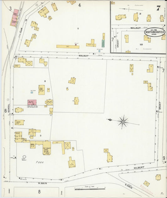 Sanborn Fire Insurance Map from North Brookfield, Worcester County, Massachusetts (1906), Sheet #0007 - Historic Sanborn Fire Insurance Map Print, vintage old map wall art, antique decor, genealogy gift, Massachusetts Massachusetts map