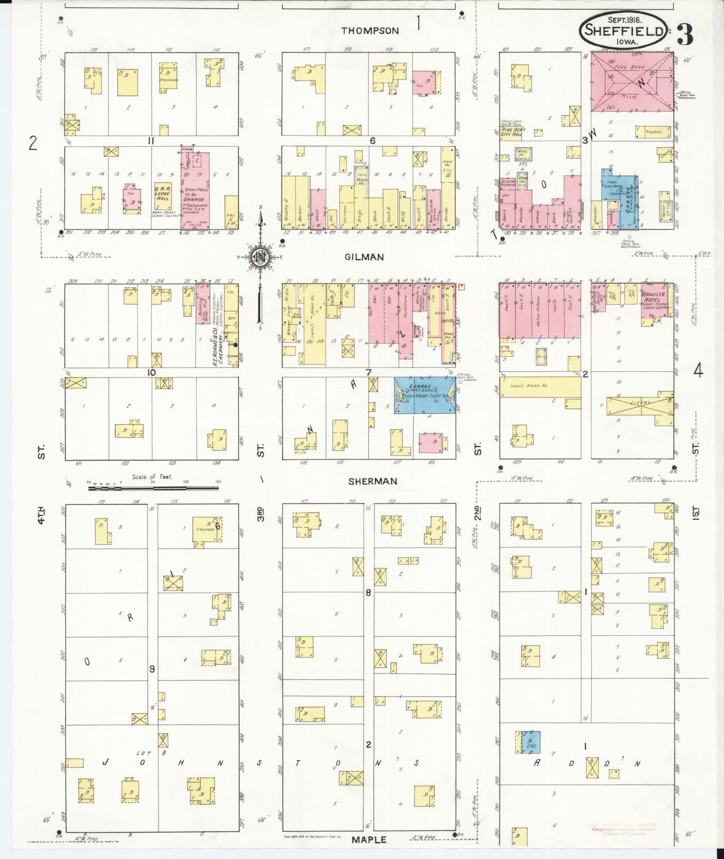 Sanborn Fire Insurance Map from Sheffield, Franklin County, Iowa (1916), Sheet #0003 - Historic Sanborn Fire Insurance Map Print, vintage old map wall art