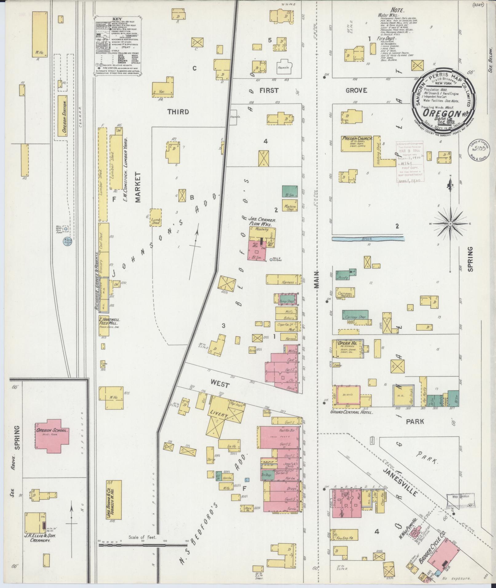 Sanborn Fire Insurance Map from Oregon, Dane County, Wisconsin (1899), Sheet #0001 - Historic Sanborn Fire Insurance Map Print, vintage old map wall art, antique decor, genealogy gift, Oregon Oregon map