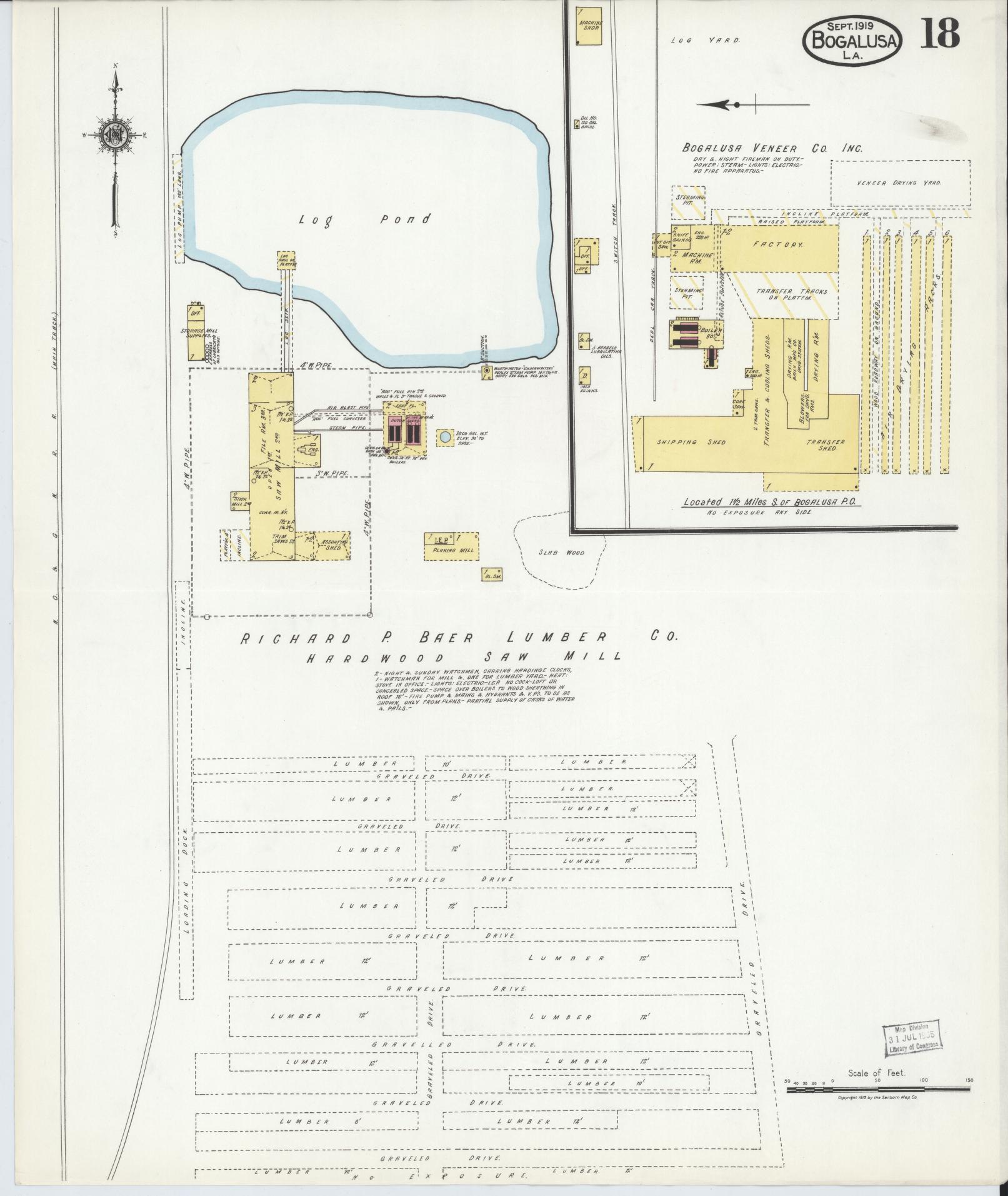 Sanborn Fire Insurance Map from Bogalusa, Washington Parish, Louisiana (1919), Sheet #0018 - Historic Sanborn Fire Insurance Map Print, vintage old map wall art, antique decor, genealogy gift, Louisiana Louisiana map