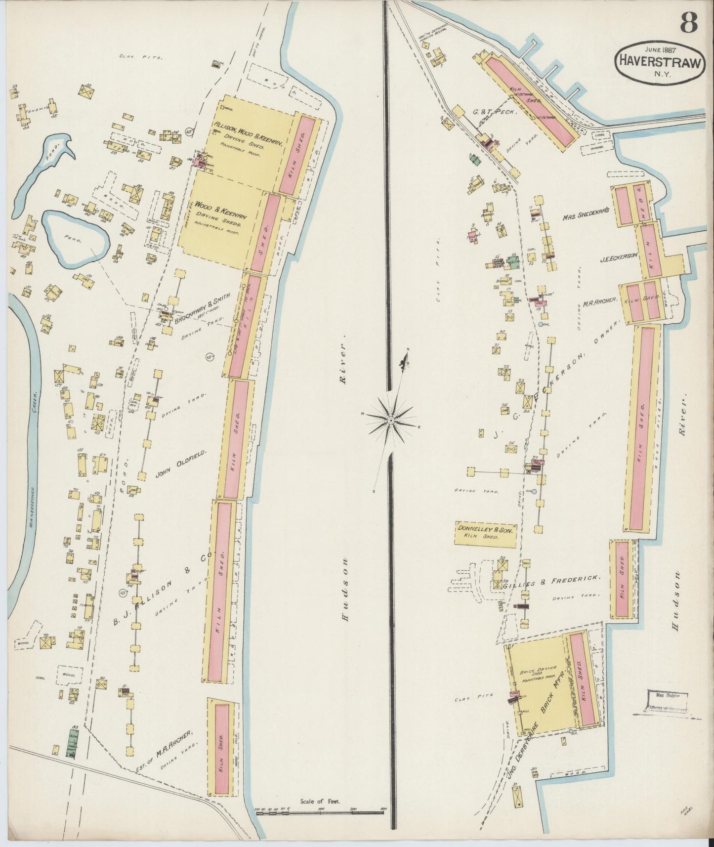 Sanborn Fire Insurance Map from Haverstraw, Rockland County, New York (1887), Sheet #0008 - Historic Sanborn Fire Insurance Map Print, vintage old map wall art, antique decor, genealogy gift, New York New York map