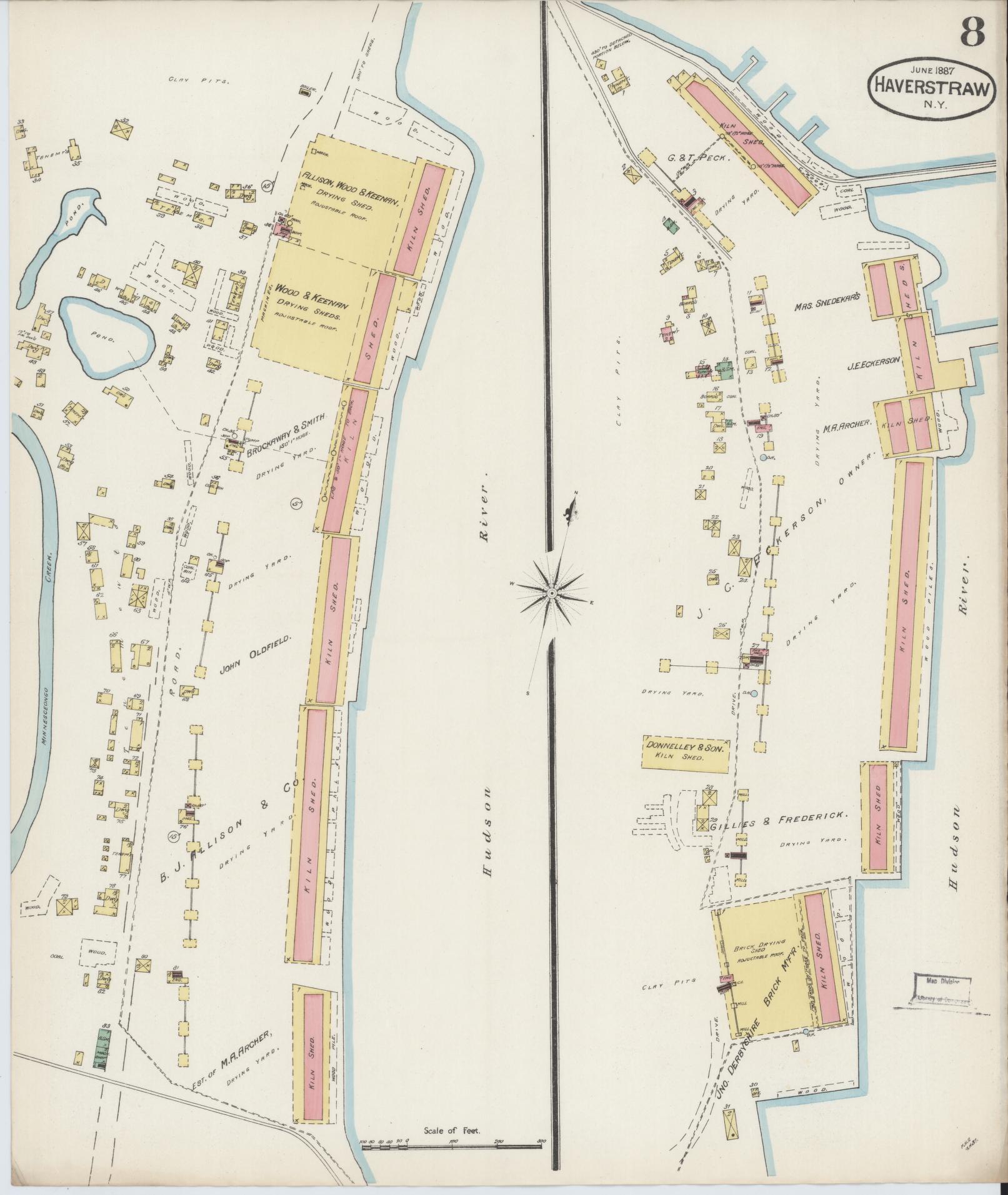 Sanborn Fire Insurance Map from Haverstraw, Rockland County, New York (1887), Sheet #0008 - Historic Sanborn Fire Insurance Map Print, vintage old map wall art, antique decor, genealogy gift, New York New York map