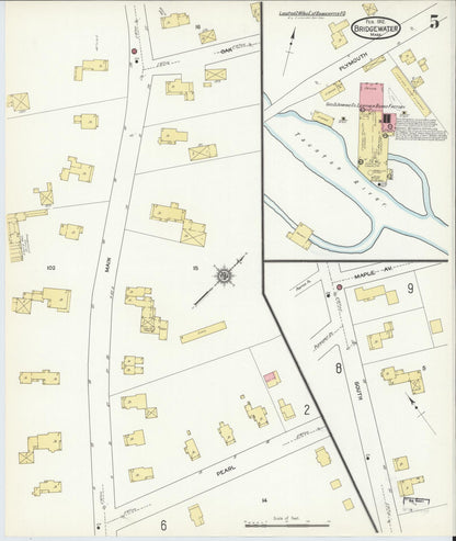 Sanborn Fire Insurance Map from Bridgewater, Plymouth County, Massachusetts (1912), Sheet #0005 - Historic Sanborn Fire Insurance Map Print, vintage old map wall art, antique decor, genealogy gift, Massachusetts Massachusetts map